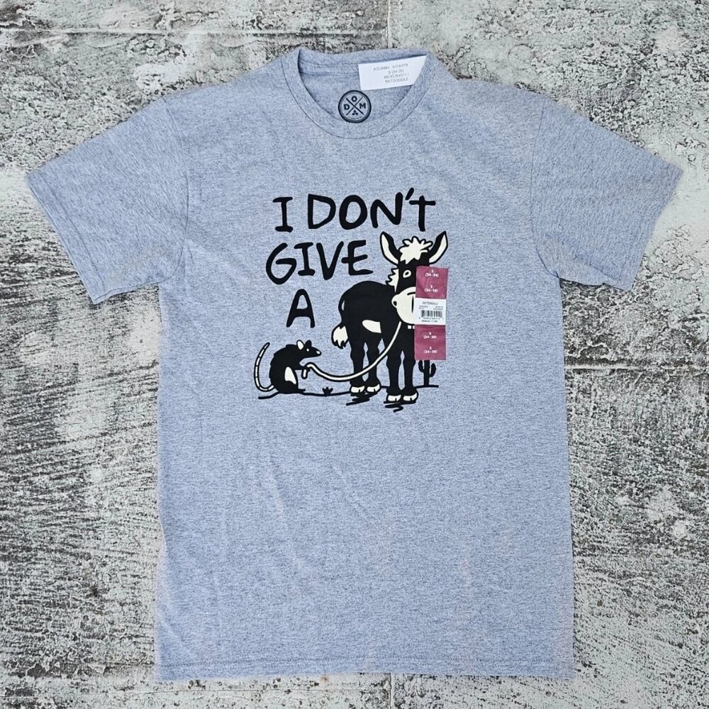 DOM Men Tee Gray Cotton Short Sleeve Crew Neck T Shirt I DONT GIVE A Size S NEW